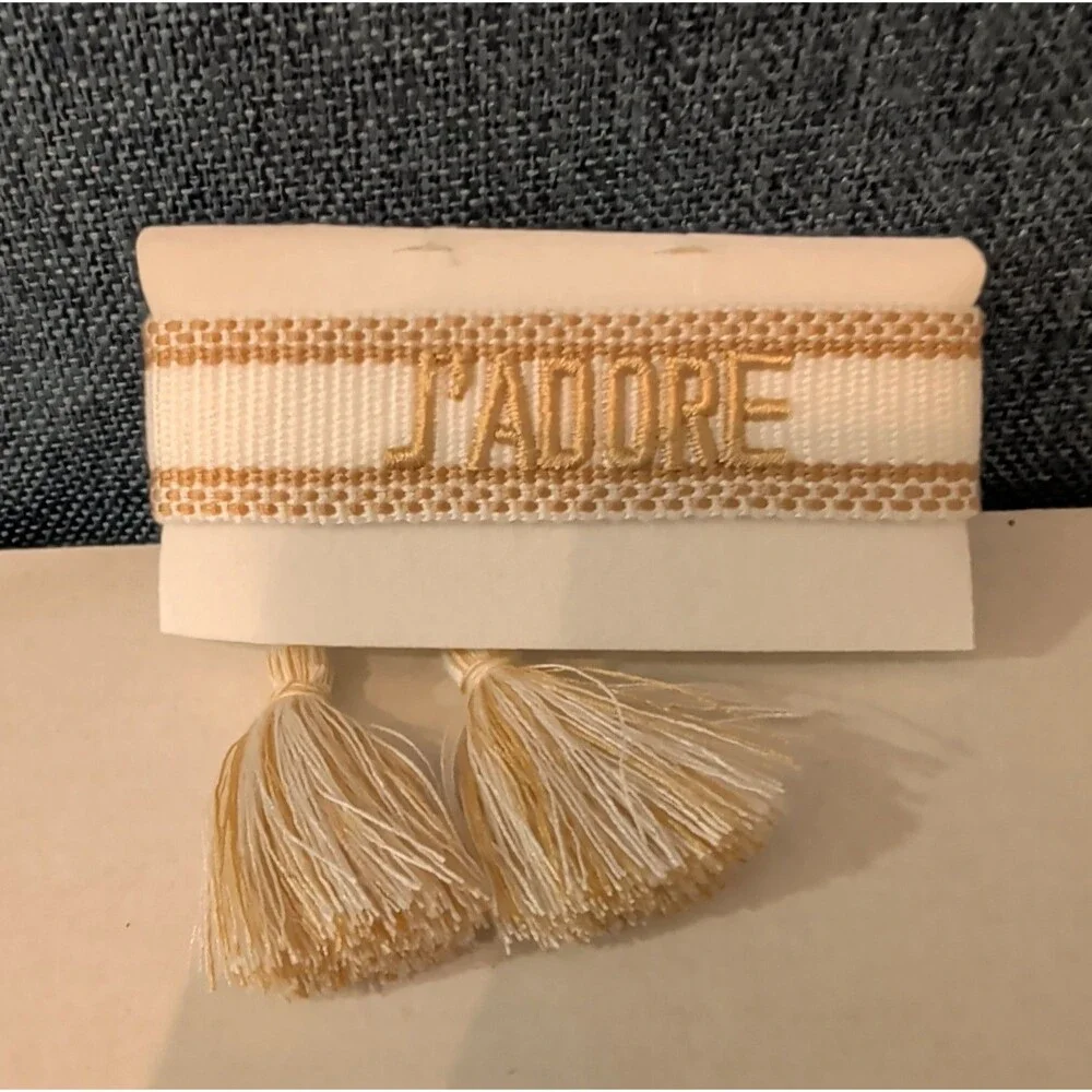 Coresky J'Adore Embroidered Woven Tassel Bracelet Gold Boho NIB